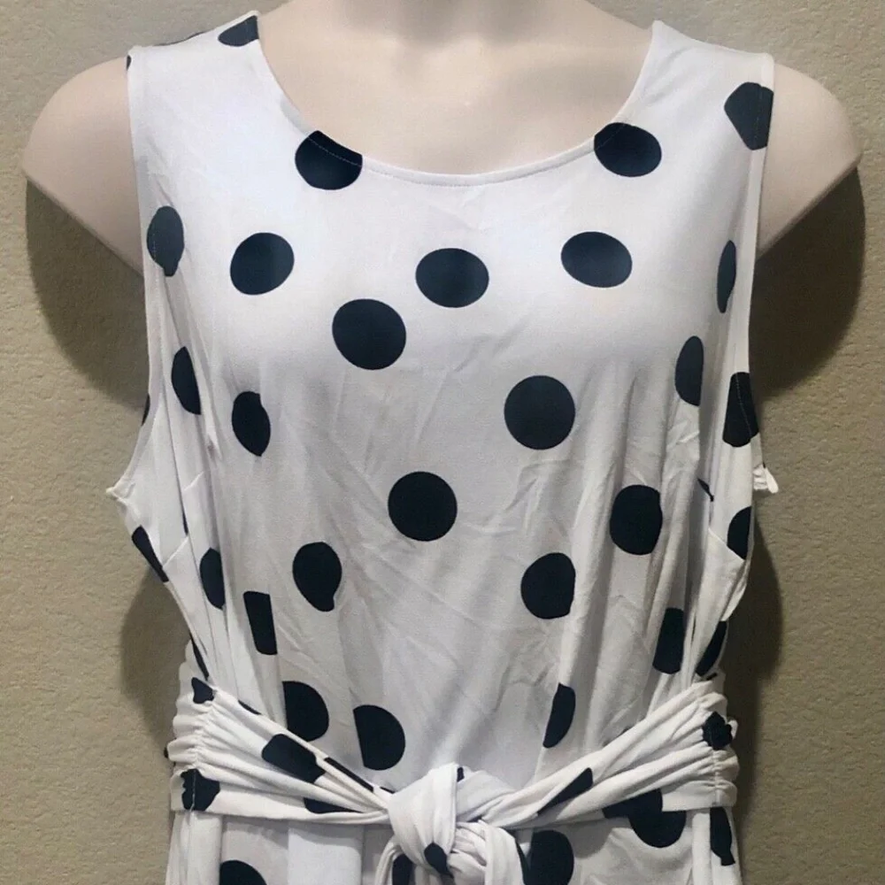 INC Women's White/Black Polka Dot Tie Front Sleeveless Dressy Tank Top Plus 0X - Picture 2 of 11
